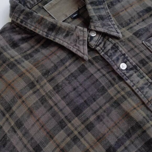 NWT R13 Shredded Seam Drop Neck Shirt Teal Navy Yellow Plaid Brown - Picture 8 of 13